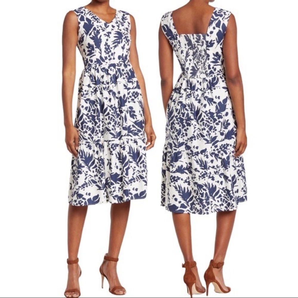 Magaschoni  NWT! Bold Shadow V-Neck Sleeveless Linen Blend Dress